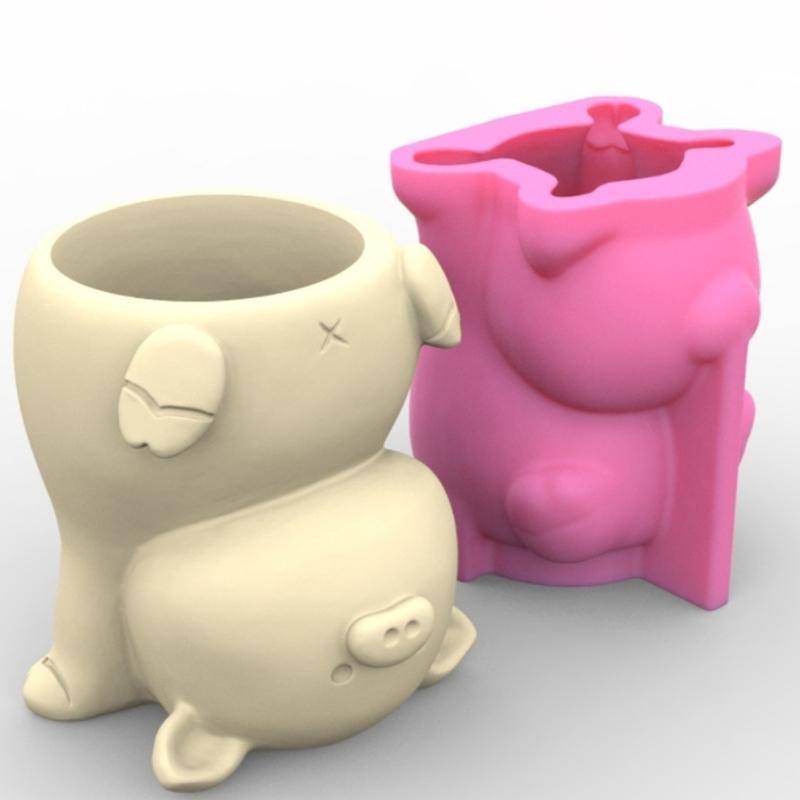 Silikonform für Sukkulenten-Blumentöpfe, Mini-Gartenstatuen, Katzen-, Panda- und Schweinchen-Blumentopfform, einzigartige Stifthalter-Harzformen