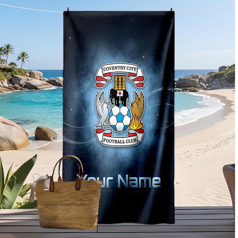 Coventry City FC Personalized Printed Beach Towel Soccer Logo Support Custom Name Text Absorbent Towel For Sport Travel Special Gift