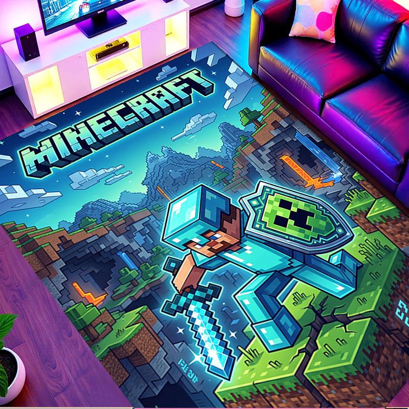 Minecraft Print Rug, Washable Floor Carpet, For Entryway Dorm Laundry Room Office Study, Home Decor Birthday Christmas Gift
