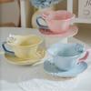 Embossed Petals Ceramic Coffee Cup Saucer Home Breakfast Bread Milk Cup Modern Afternoon Tea Exquisite Tea Cup Office Mug Home