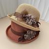 Hat for Women's New Summer Round Top Curled Edge Top Hat Sun Protection BreathabeMiddle-aged and Elderly Mothers Sun Hat Party
