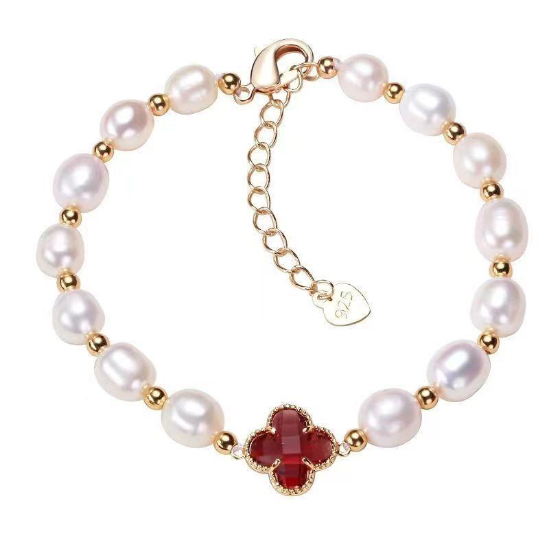 

Ladies Four-leaf Clover Imitation Pearl Beads Bracelet one size