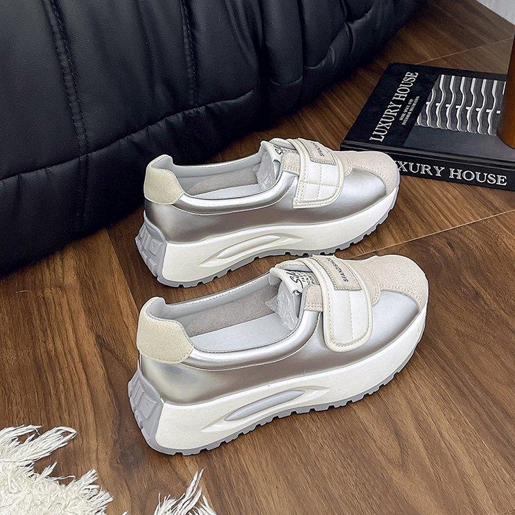 Thick-soled heightening single shoes women's spring 2025 new heightening breathable Velcro sports and leisure shoes nis versatile