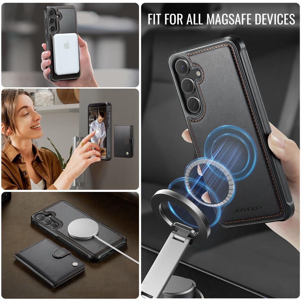 For Samsung Galaxy S25 Case JEEHOOD J09 RFID Blocking Card Holder Leather Back Phone Cover Magnetic Case