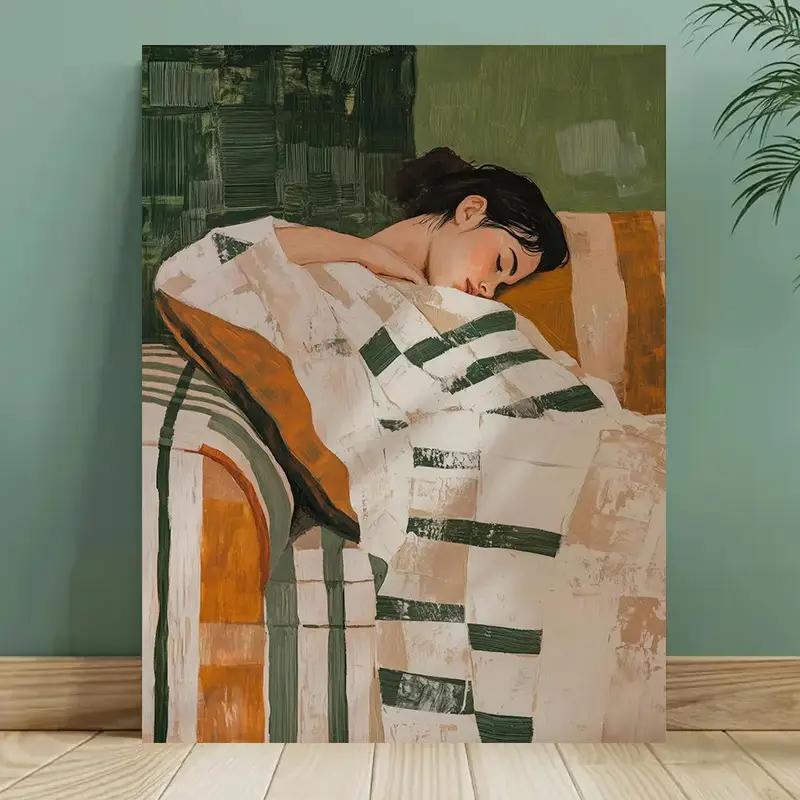 1pc Vintage Abstract Female Portrait Oil Painting Print Modern Art Home Living Room Bedroom Bathroom Canvas Wall Art Decor