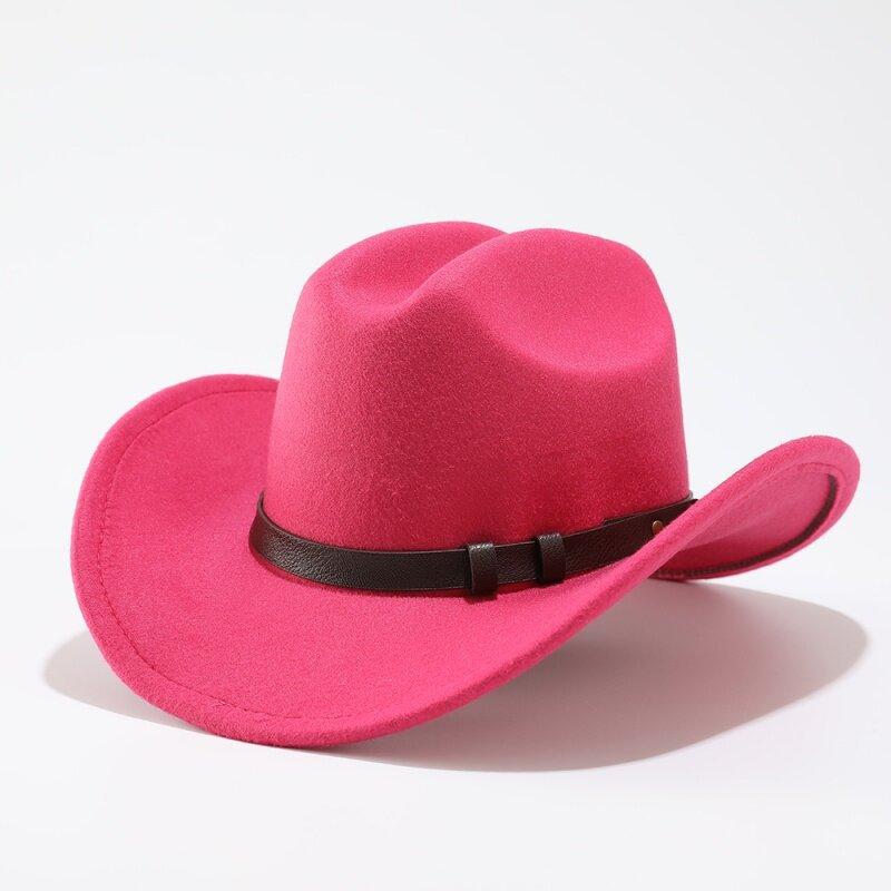 European and American Popular Belt Buckle Big Edge Curling Top Hat, Western Cowboy Hat, Woolen Felt Hat Jazz Hat