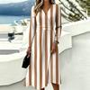 Women's Striped Print V-Neck Long Sleeve Dress with Pockets - Casual and Stylish for Everyday Wear
