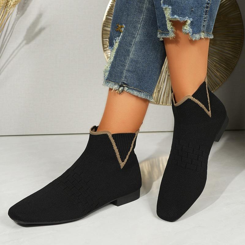 European and American Spring and Autumn Large Size Square Head Short Socks Boots Women's Cross-border Breathable Elastic Sleeve Thin Short Boots