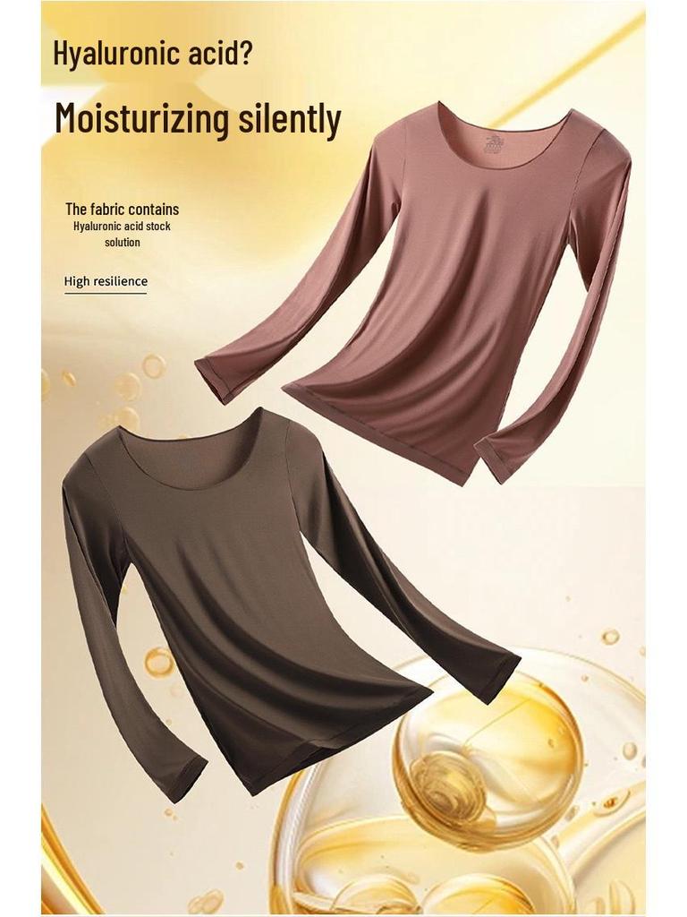 Hyaluronic Acid Seamless Women's Base Layer Set - Skin-Enhancing, High-Elasticity Warm Autumn Top & Trousers