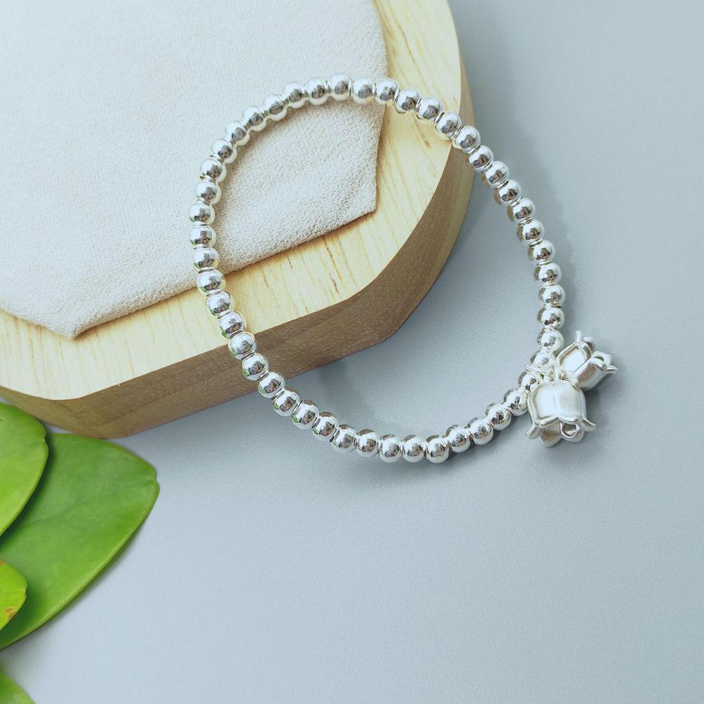 Orchid Niche Silver Bell Beaded Bracelet - Versatile, Handmade, Fashionable, Simple Design