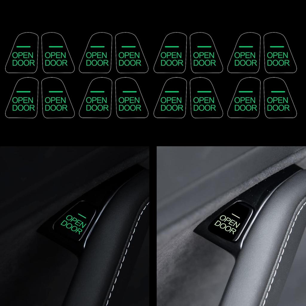 TOMALL 16Pcs Door Open Luminous Button Stickers for Tesla Model 3 Model Y Glow in The Dark Door Exit Decal for Car Interior Stickers