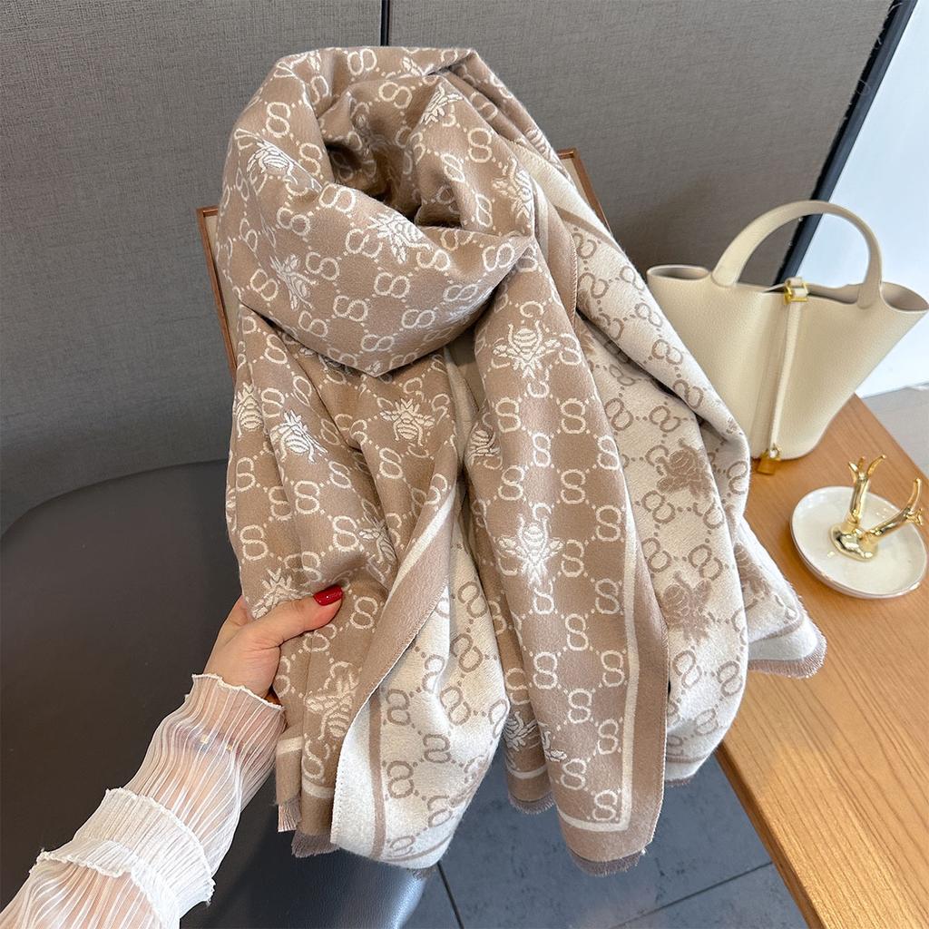 Autumn New Temperament Imitation Cashmere Bee Jacquard Scarf Women's Thickened Warm Long Trendy Scarf