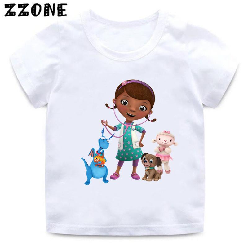 Doc McStuffins Clinic Girl Cartoon Kids Funny TShirts Cute Girls Clothes Baby Boys T shirt Summer White Children Topsooo5460