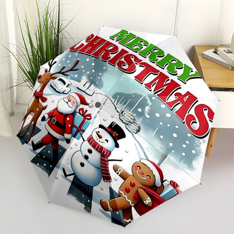 1pc Merry Christmas! Automatic Opening/Closing Umbrella, Festive Gift for Fans, Travelers & Daily Use (8-Bone Iron Frame, Portable Design).V042