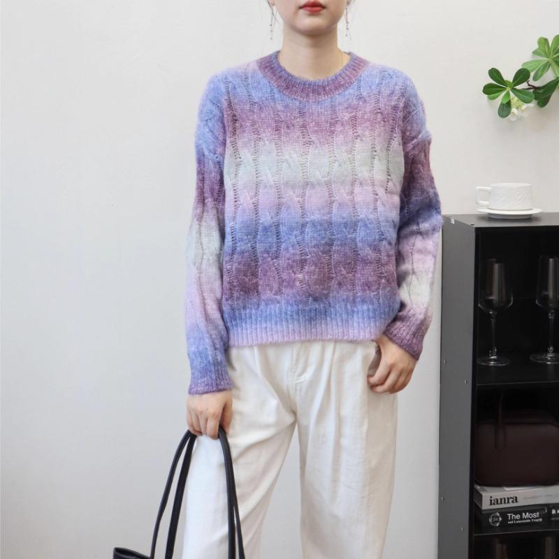 Autumn and winter new gradual change of color twist design sweater pullover loose sweet soft waxy knitted sweater top women