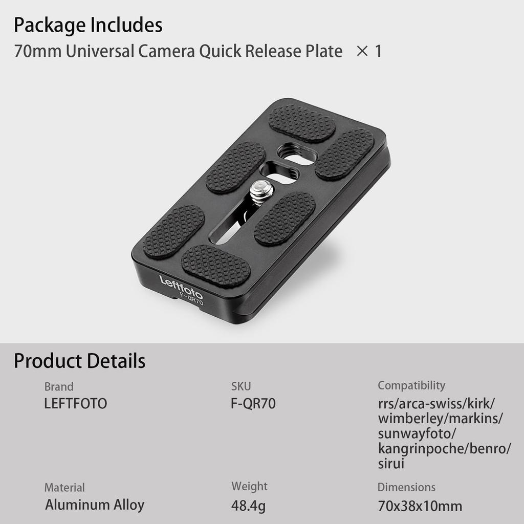 Leftfoto 70mm Camera Quick Release Arca Swiss Standard Universal Compact QR Tripod Camera Body Mount Plate for DSLR Camera Tripod Ball Heads Plate,