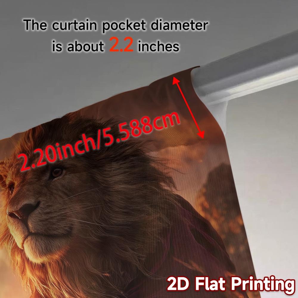 Set aus 2 flachen Druckvorhängen ohne Stange Feuriger Löwe Majestät Schicke Fensterdekoration Polyester Einfach zu installierender Vorhang Hergestellt