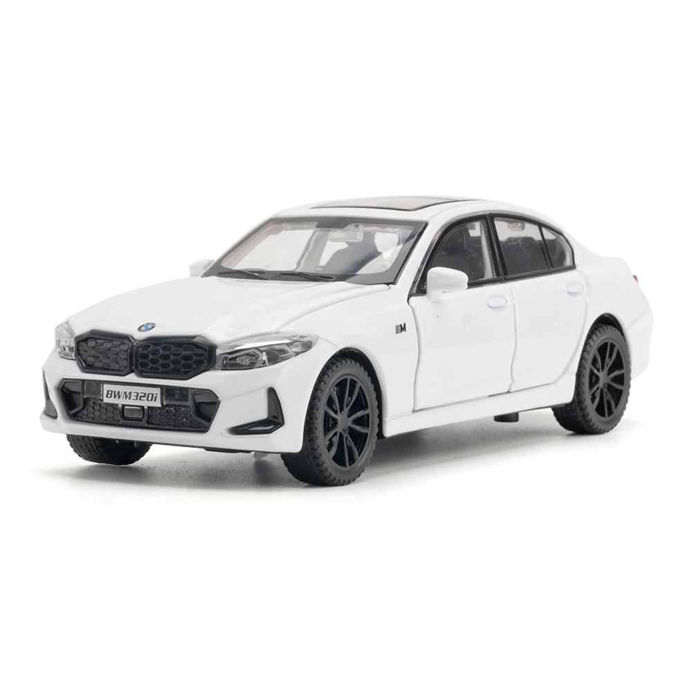 

1/32 масштаб цинковый сплав модель автомобиля игрушки BMW 320i металл литой под давлением высокая имитация звука и света резиновые шины игрушки для детей день рождения белый