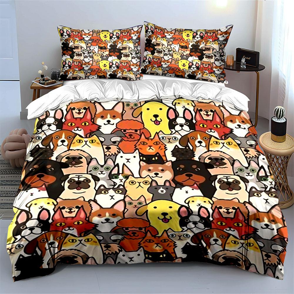 Cute Cartoon Pets Pattern Bedding Duvet Cover Set Duvet Cover Pillowcases (1*Duvet Cover 2*Pillowcases, without duvet insert)