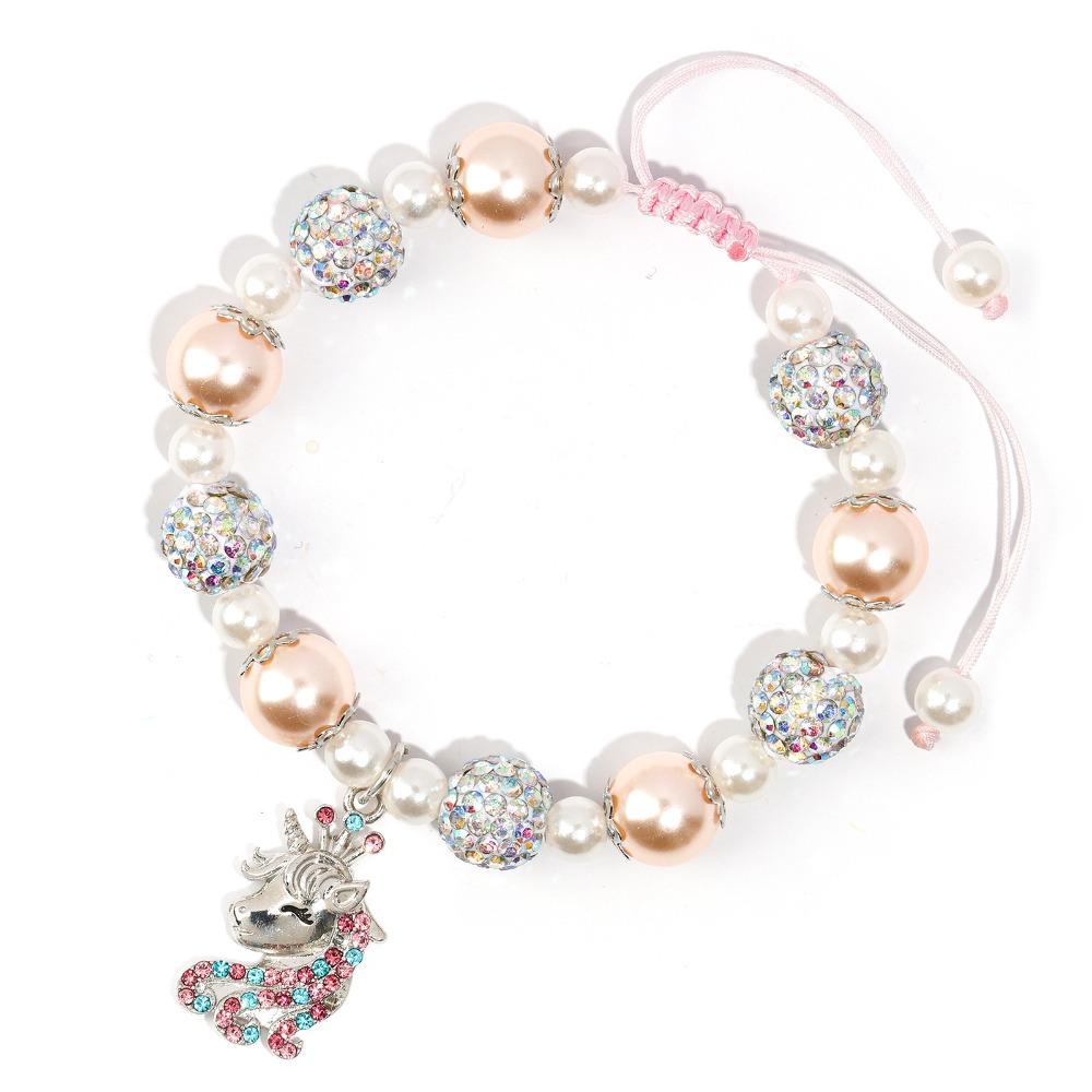 Diamond-encrusted women's bracelet Shambhala powder pearl weaving pink bracelet alloy love unicorn pendant bracelet