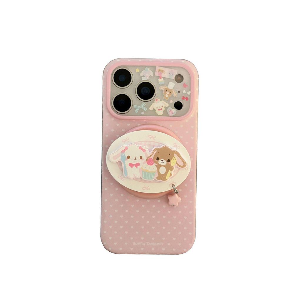 Girly Pink Polka Dot iPhone 17 Pro Max Case with Magnetic Bracket