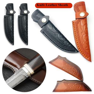 Brown Black Knife Sheath Holster Leather Sheath Holder Straight Knife Tool Camp Outdoor Carry Belt Loop Case Flashlight Case