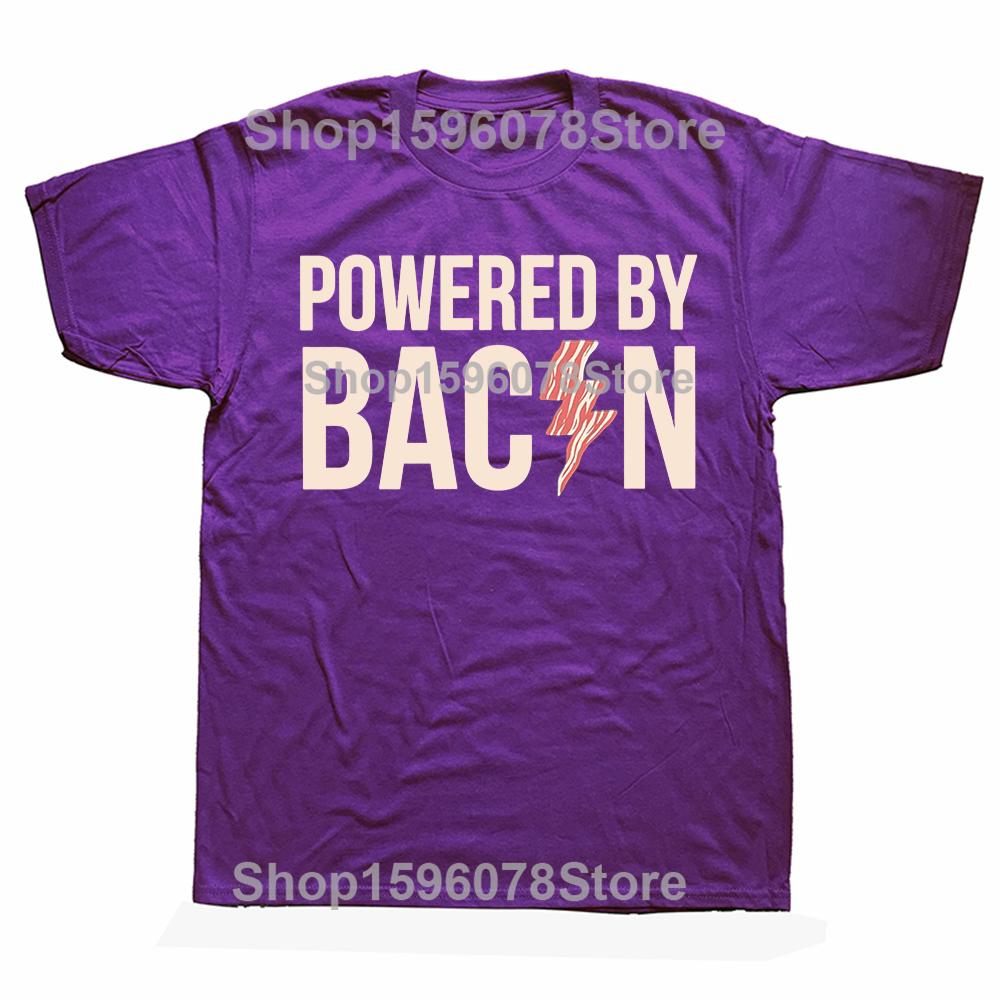 Powered by Bacon T Shirt Funny Food Love Apparel Sarcastic Tee Tops Round Neck Fashion Tshirt Clothing Basic T-shirts 4XL