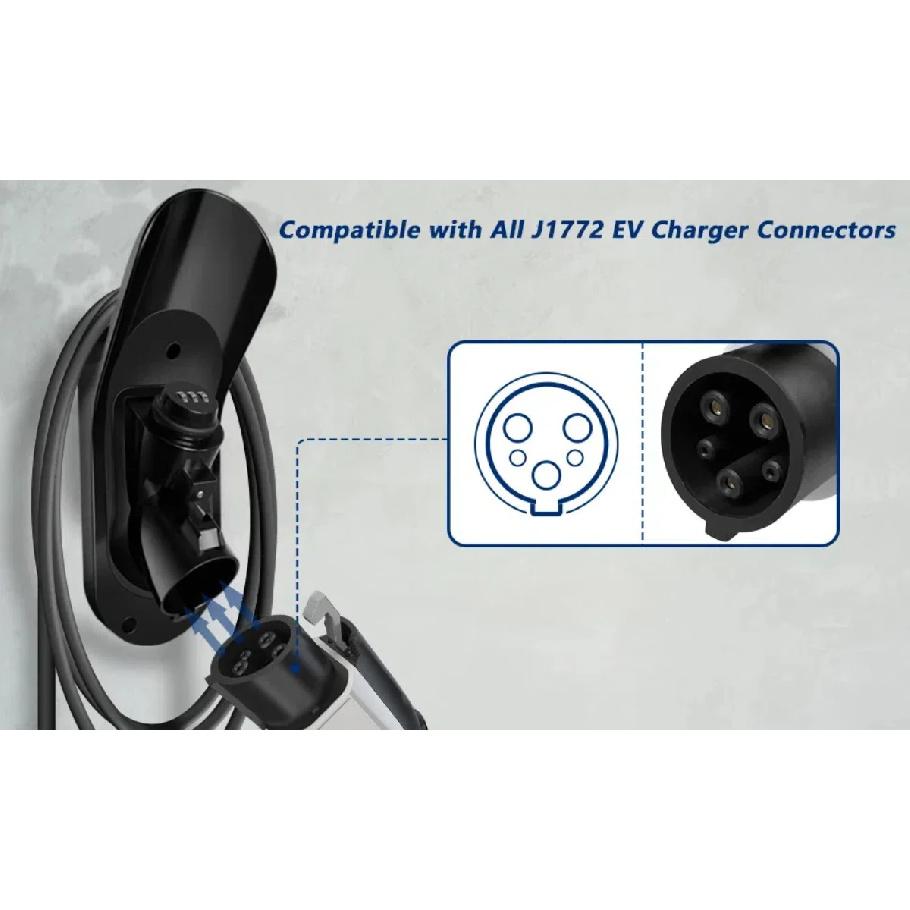 EVqiaoyi Lockable Type 1 EV Charger Holder Wall Mount J1772 Charging Nozzle Bracket Charging Cable Hook with Anti-Theft Lock