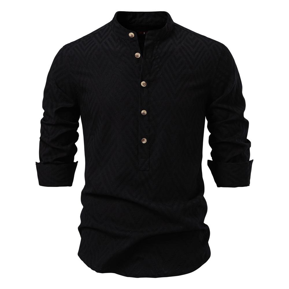 Spring And Summer New Stand Up Collar Shirt Men'S Solid Color Casual Top Men'S Long Sleeved Shirt