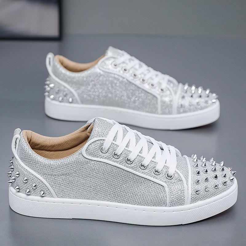 Pantofi casual cu nituri pentru bărbați cu talpă roșie, modă pentru bărbați, spirit diamant fierbinte, tendință băiețească, pantofi pentru bărbați CL053