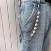 Trendy Euro-American Hip-Hop Pearl Patchwork Waist Chain  Cool Jeans Pocket Chain with Metal Chain and Pearls Unisex