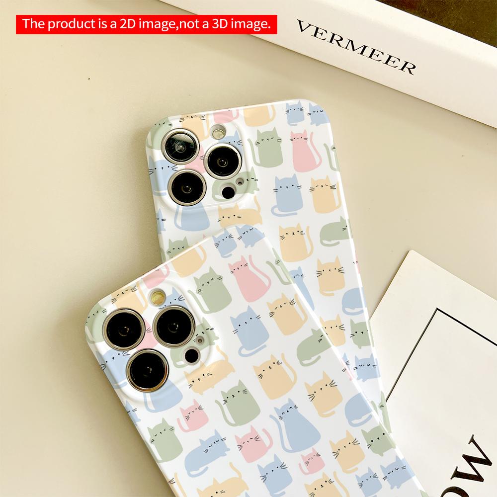 Pastel Cats Pattern Phone Case All Inclusive Film Hard Phone Case, Compatible with iPhone 18 Pro Max 17 16 15 14 13 12 11