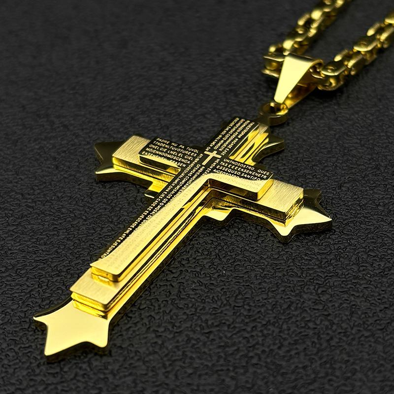 Simple Hip Hop Cross Pendant Necklace for Women Men Stainless Steel Gold Color Christian Punk Chain Amulet Jewelry Gift