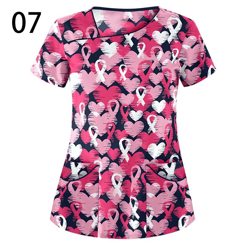 20Styles Casual Breathable Nurse Working Uniform Scrubs Blouse Short Sleeve T-shirt V-neck