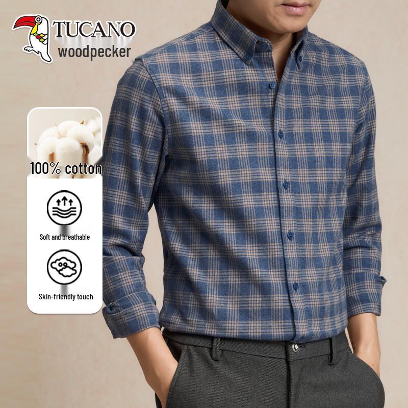 

TUCANO Men s Pure Cotton Brushed Plaid Long-Sleeve Shirt 4XL