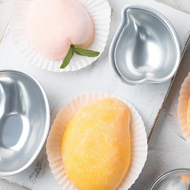 Pack Of 4 Elegant Mochi Molds Peach And Mangos Shape Aluminum Alloy Baking Tool For DIY Dessert Ice Cream Chocolate