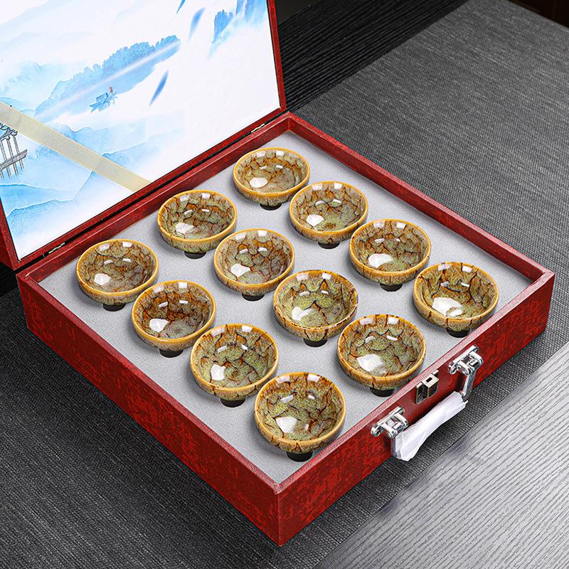 Kiln Change Jian Zhan Ceramic Kung Fu Tea Set Tea Cup Set Small Tea Bowl Tasting Cup Tea Cup Colorful12For home use and gift giv