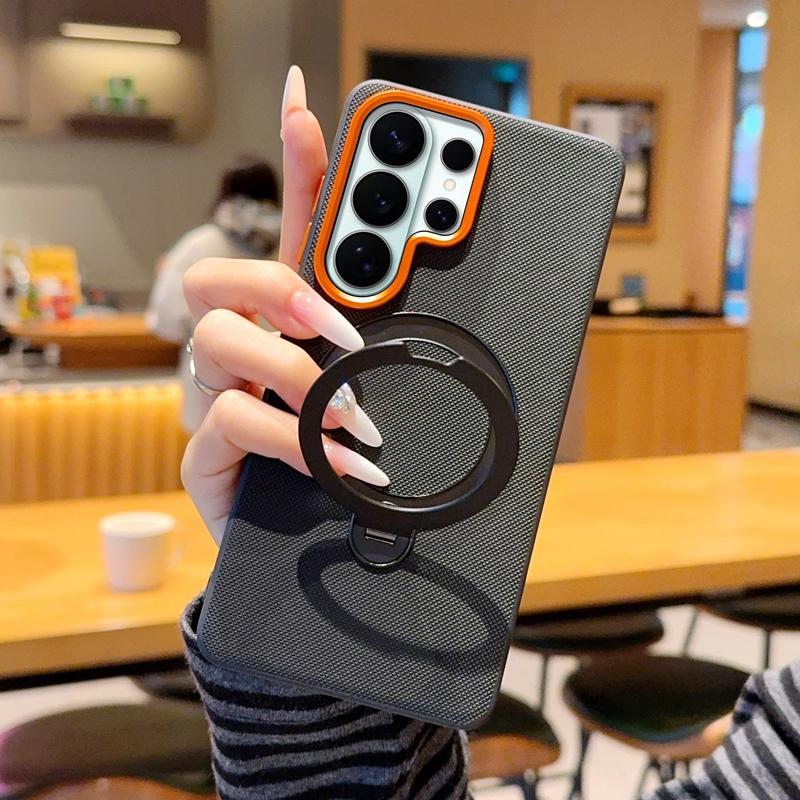 360 Rotating Kickstand Textured Magnetic Phone Case for Samsung S26 Ultra S25 S24 Plus S23 Camera Protection Shockproof Cover