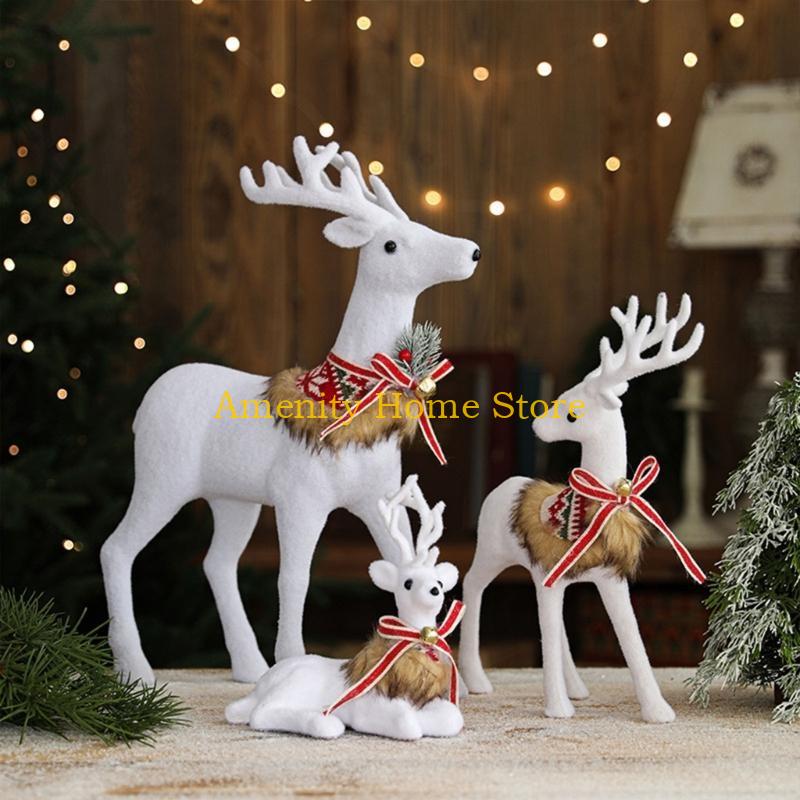 F26C Realistic White Reindeer Ornament Durable White Reindeer Figurine Ornament For Christmas Window And Table Display
