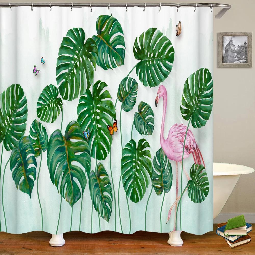 Flamingo Shower Curtain 3D Printing Plants Flowers Birds Waterproof Polyester Curtain Beach Shower Curtains Bathroom Home Decor