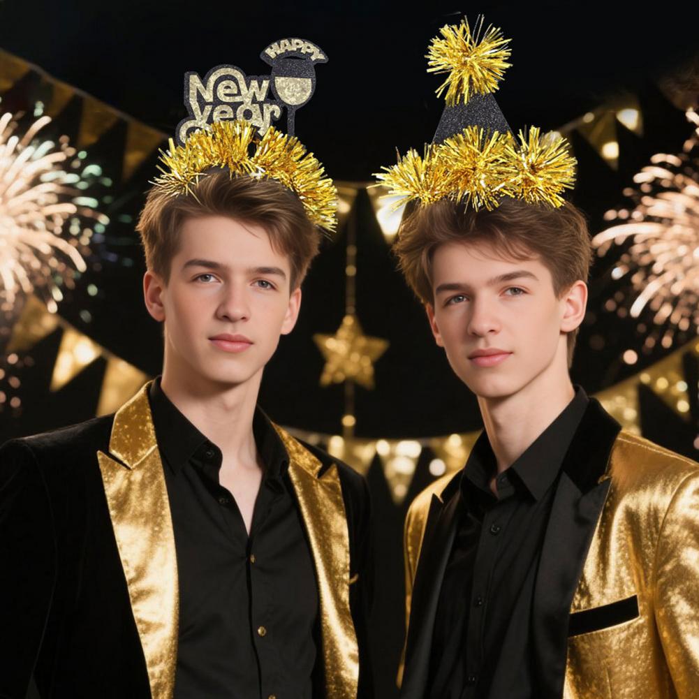Party Accessory New Year Headband with Number Logo 2026 New Year Headband with Black Golden Sequin Design for Celebrations