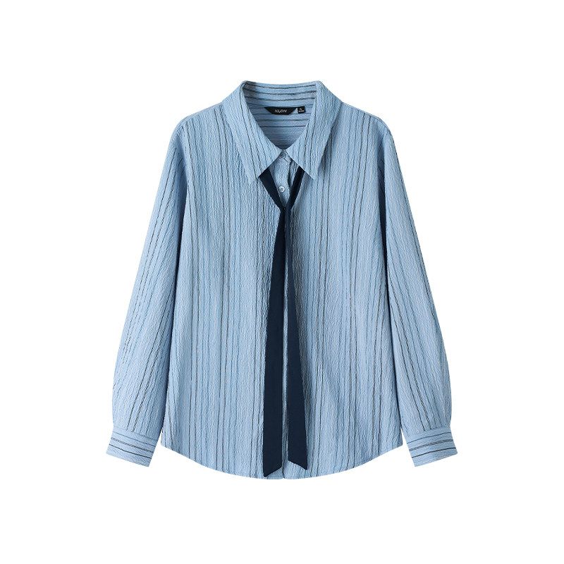 

Plus Size Contrast Color Stripes Texture Casual Tie Shirt Blue Stripes (Ready in Stock) L
