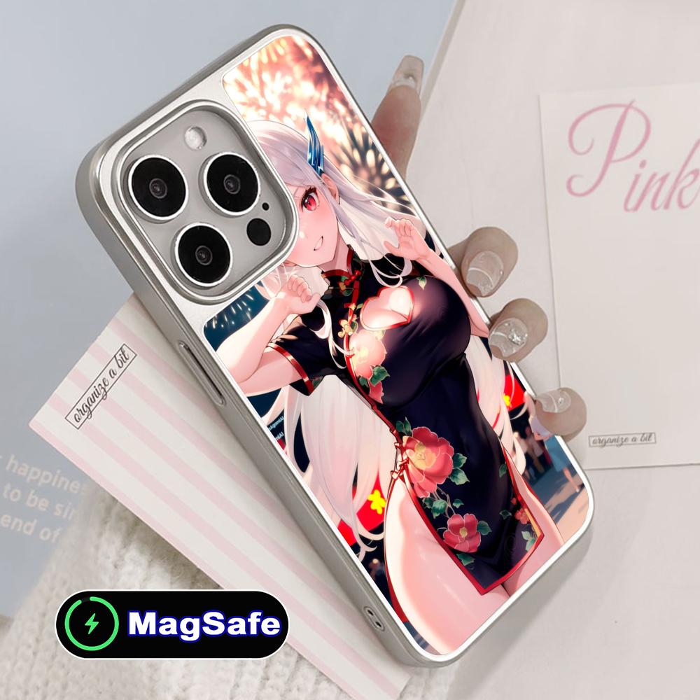 Mato seihei no slave Uzen Kyouka Phone Case for iPhone 17 16 15 14 13 12 11 Air Pro Max Plus Magsafe Silver Plating Cover