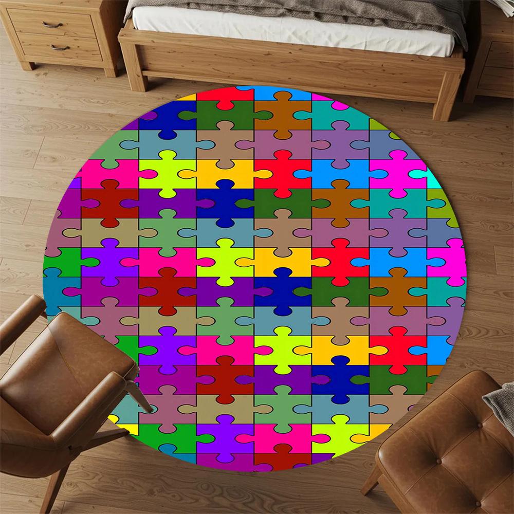 1pc puzzle circle Round Chair mat Area Rug - Non-Slip, Floor Mat for Office, Bedroom, and Indoor Decor -1002225