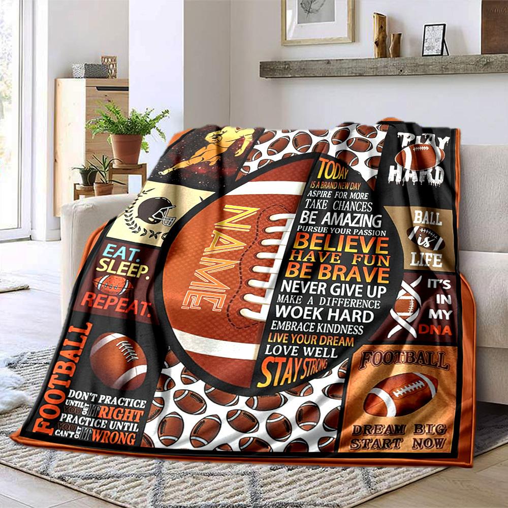 Football Theme Home Customize Your Name Blanket Comfortable Soft Lightweight Allseason Multipurpose Blanket For Picnics Sofas Offices Beds Living