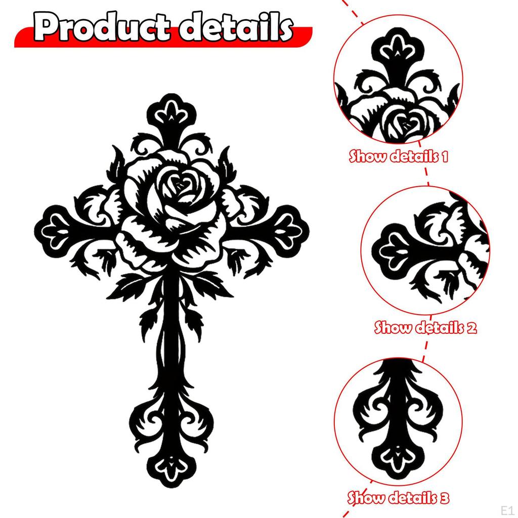 Metal Cross Wall Decor Art Flower Pattern Indoor Outdoor Hanging Decoration for