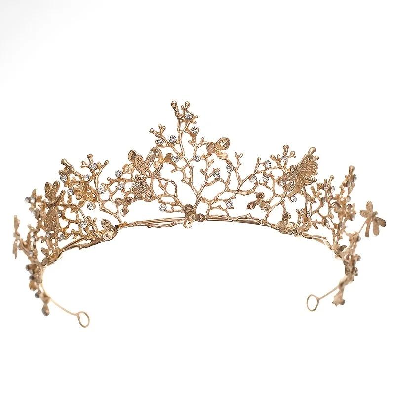 Baroque Vintage Crystal Crown Tiara Rhinestone Princess Butterfly Prom Crowns and Tiaras Bridal Wedding Hair Accessories Jewelry