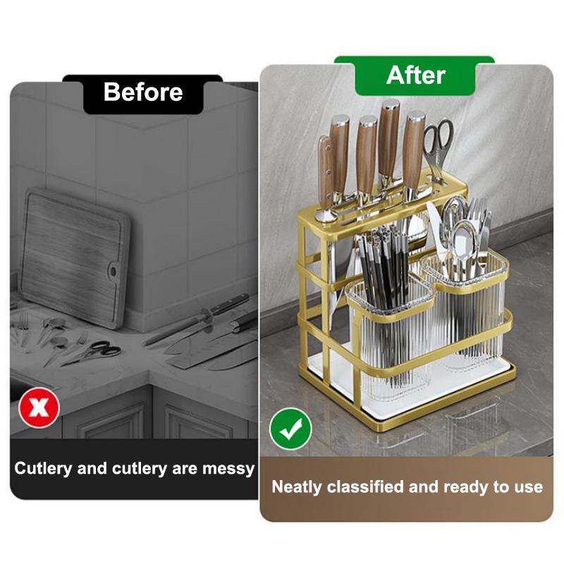 Wall Mounted Kitchen Cutlery Organizer Knife Spoon Fork Chopstick Drain Rack Drainer Utensil Kitchen Storage Punching Free