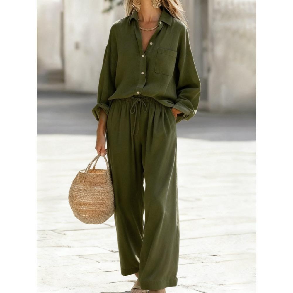 New Solid-color Set of Loose-fitting Long-sleeved Tops for Women