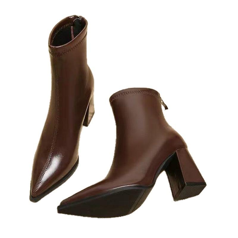 New pointed high-heeled short boots women's fashion boots autumn and winter versatile thin boots